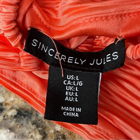 Sincerely Jules Orange Crinkle Pleated Halter Crop Top Ruched Boho Coastal L - Picture 10 of 11